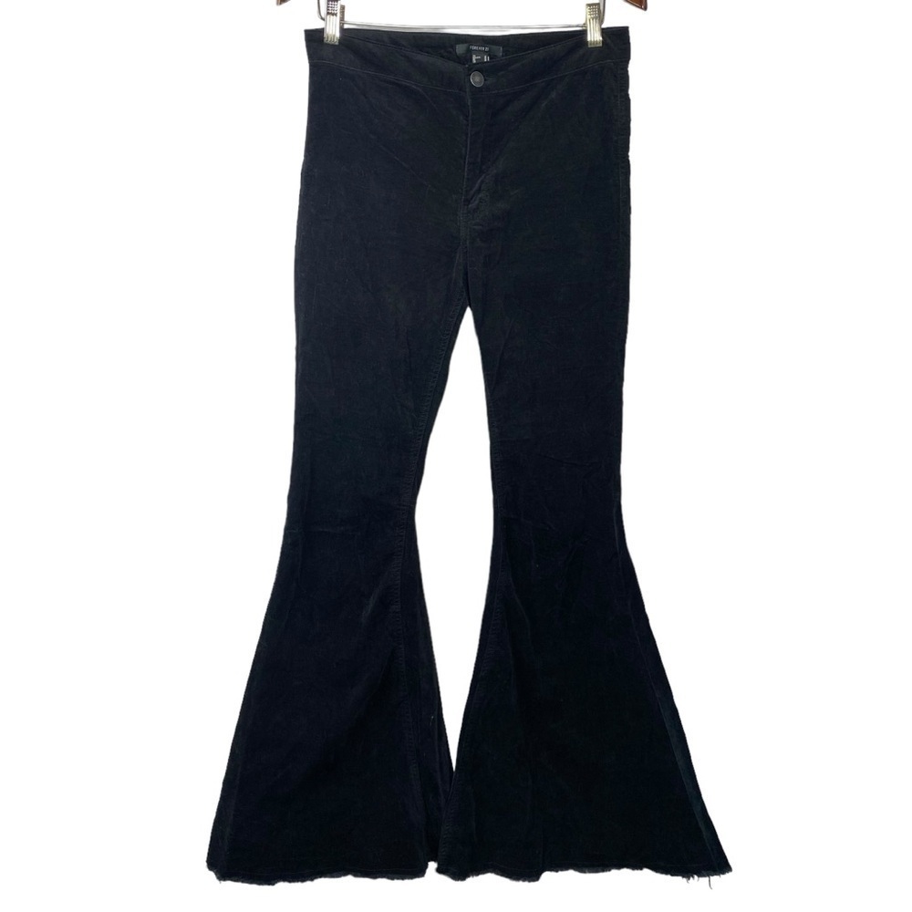 Forever 21 Black Velveteen Raw Hem Bell Bottoms M